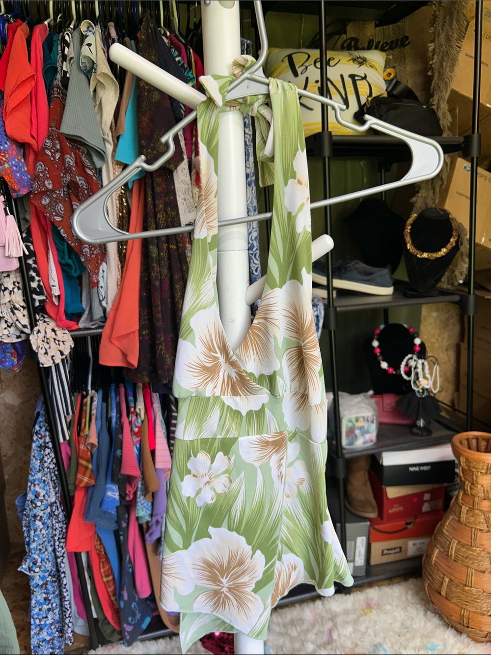 Reference Floral Halter Tank Top in Light Green Size S